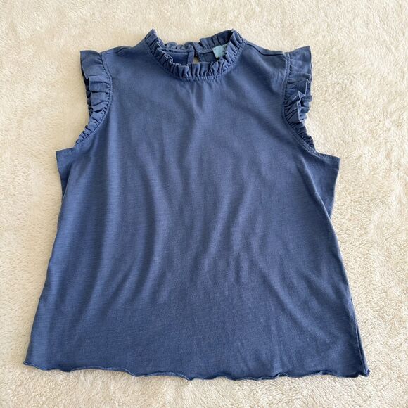 CeCe Sleeveless Top Size S Blue Ruffe Neck and Shoulders Everyday Wear - Picture 4 of 8
